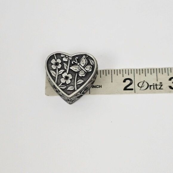 Vintage JJ Jonette Floral Heart Butterfly Brooch Pin Trinket Jewelry Box Pewter - Picture 9 of 13